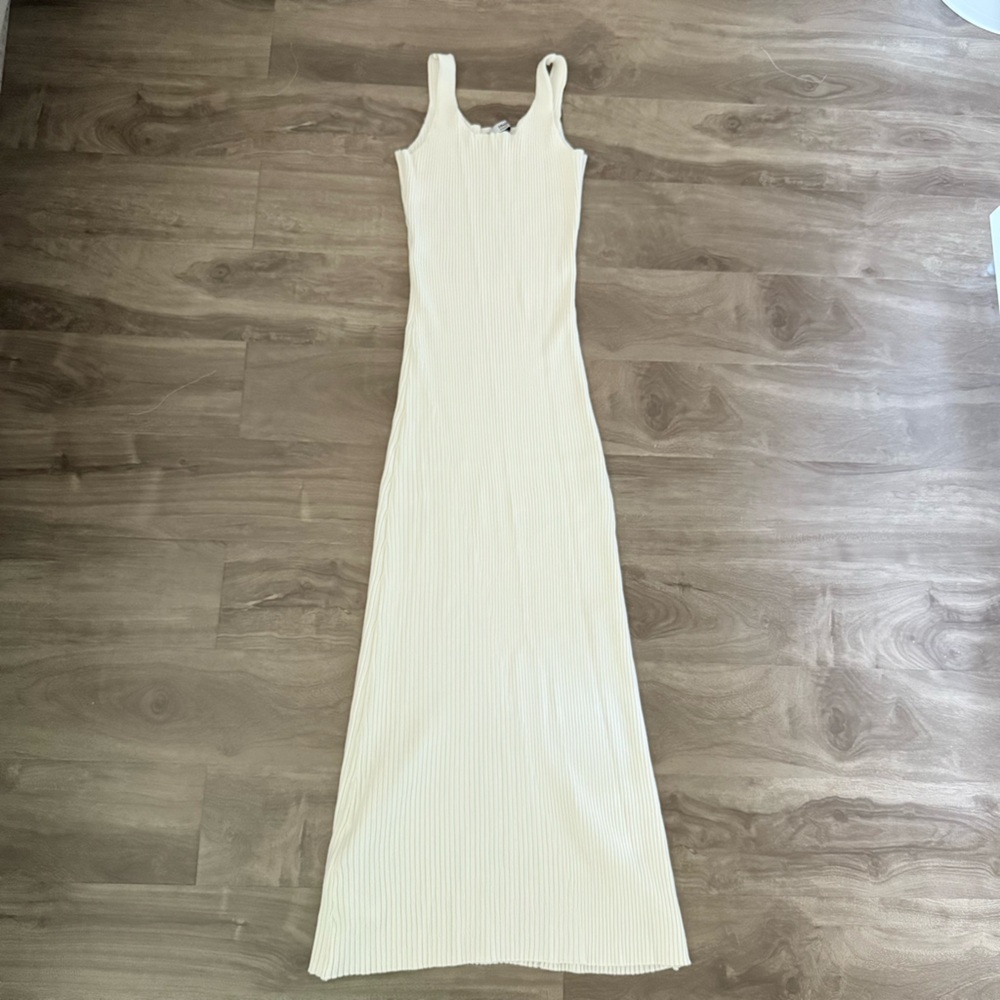 Cream Knit Maxi Dress by Mango